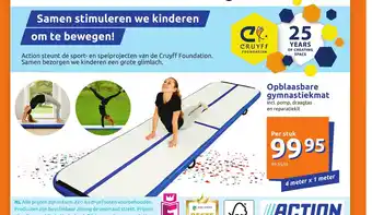 Action Opblaasbare gymnastiekmat 4 meter + 1 meter per stuk aanbieding