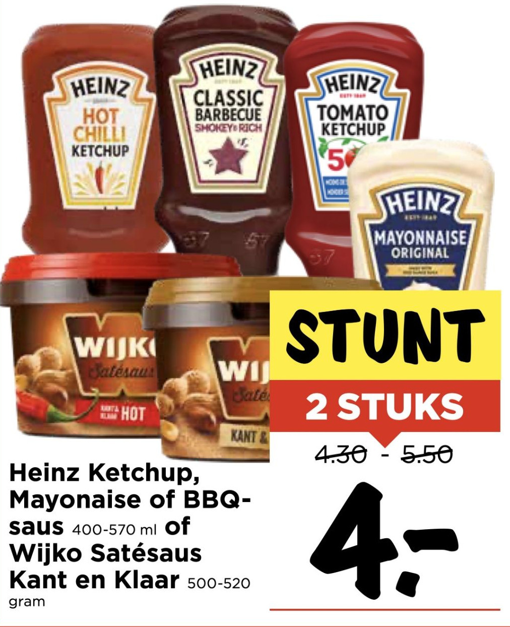 Heinz Ketchup, Mayonaise of BBQsaus of Wijko Satésaus aanbieding bij Vomar