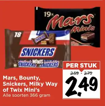 Vomar Voordeelmarkt Mars, Bounty, Snickers, Milky Way of Twix Mini's aanbieding