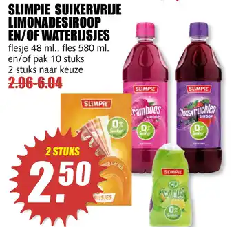 MCD Supermarkt Slimpie suikervrije limonadesiroop en/of waterijsjes aanbieding