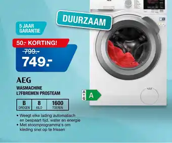 Electroworld AEG WASMACHINE L7FBREMEN PROSTEAM aanbieding