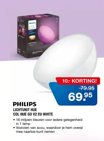 Electroworld PHILIPS LICHTUNIT HUE COL HUE GO V2 EU WHITE aanbieding