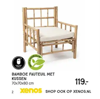 Xenos Bamboe fauteuil met kussen 70 x 70 x 80 cm aanbieding