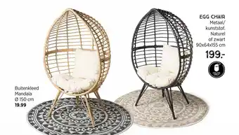 Xenos Egg Chair Metaal/kunststof. Naturel of zwart 90 x 64 x 155 cm aanbieding