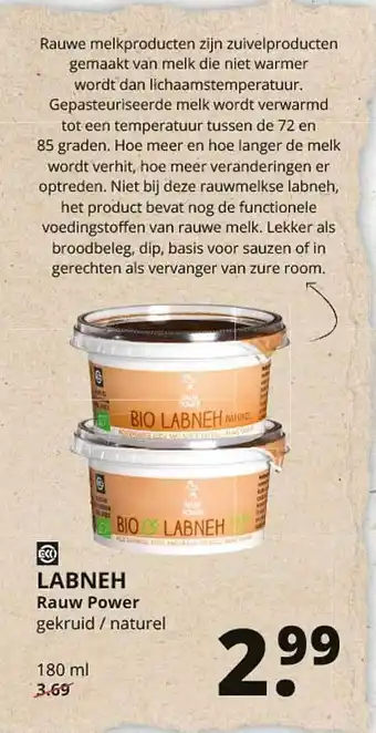 Natuurwinkel Labneh Rauw Power aanbieding