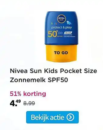 Plein.nl Nivea sun kids pocket size zonnemelk SPF50 51% Korting aanbieding