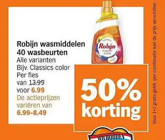 Albert Heijn Robijn Wasmiddelen 40 Wasbeurten 50% Korting aanbieding