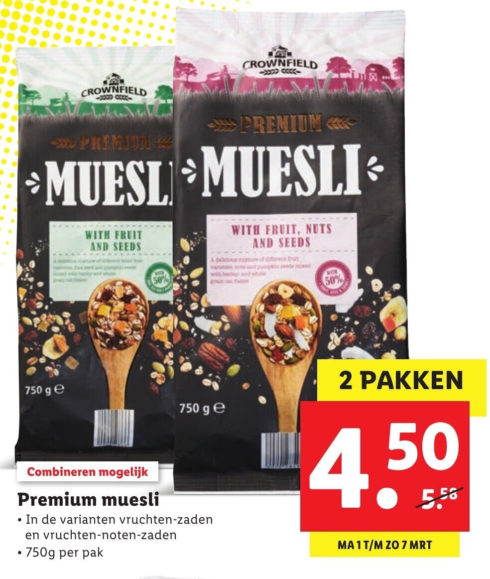 Premium Muesli 750g aanbieding bij Lidl