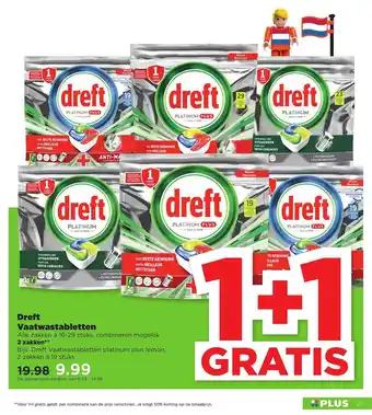 PLUS Dreft Vaatwastabletten 1+1 Gratis aanbieding