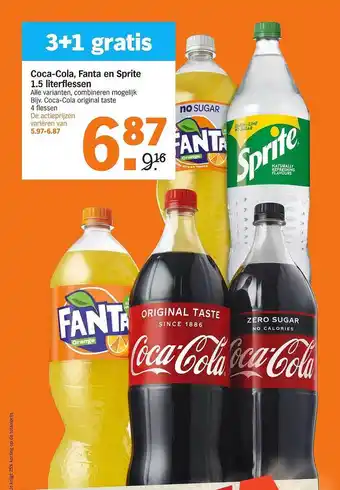 Albert Heijn Coca-Cola, Fanta En Sprite 1.5 Literflessen 3+1 Gratis aanbieding