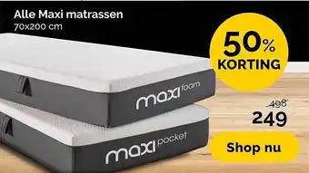 Beter Bed Alle maxi matrassen 70x200 Cm 50% Korting aanbieding