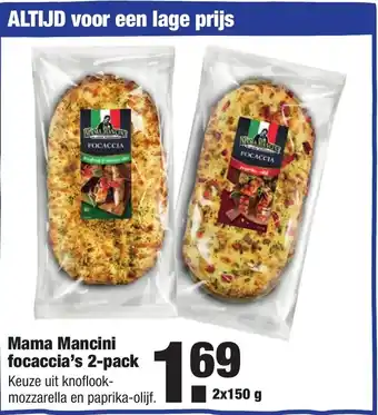 ALDI Mama Mancini focaccia's 2-pack 150 gr aanbieding