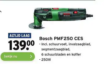 GAMMA Bosch PMF250 CES Incl. schuurvoet, invalzaagblad, segmentzaagblad, 6 schuurbladen en koffer aanbieding