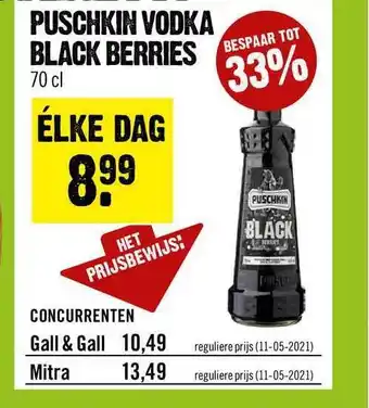 Dirck 3 Puschkin Vodka Black Berries aanbieding