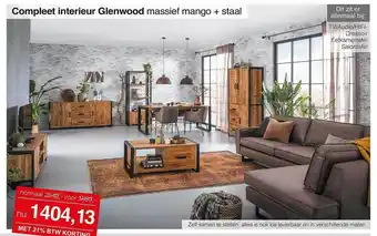 Woonsquare Compleet interieur glenwood massief mango + staal : tv-audio-hifi-dressoir-eetkamertafel-salontafel aanbieding