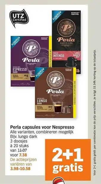 Albert Heijn Perla Capsules Voor Nespresso 2+1 Gratis aanbieding