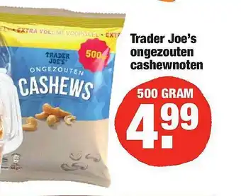 ALDI Trader Joe's Ongezouten Cashewnoten 500 gram aanbieding