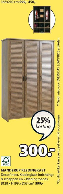 Jysk MANDERUP KLEDINGKAST aanbieding