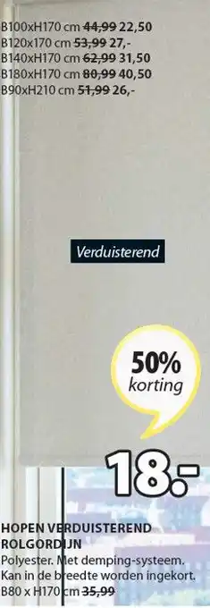 Jysk HOPEN VERDUISTEREND ROLGORDIJN aanbieding