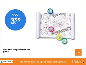 Blokker Paw Patrol vingerverf incl.rol papier aanbieding