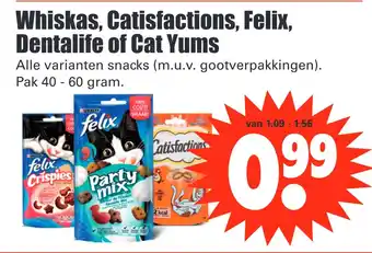 Dirk Whiskas, Catisfactions, Felix, Dentalife of Cat Yums 40-60 g aanbieding