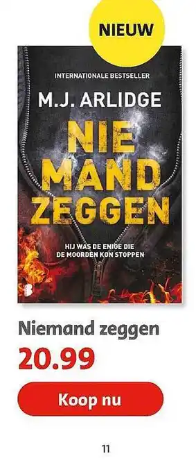 Bruna Niemand Zeggen - M.J. Arlidge aanbieding