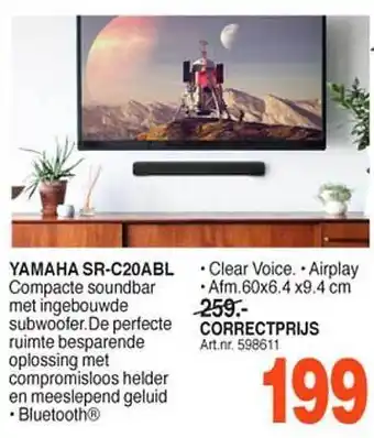 Correct Yamaha SR-C20ABL Compacte Soundbar Met Ingebouwde Subwoofer aanbieding