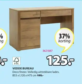 Jysk Vedde bureau B53 x L120 x H75 cm aanbieding