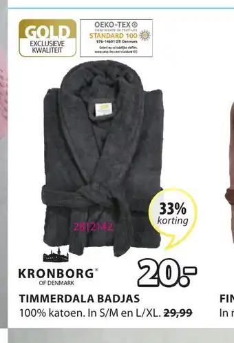 Jysk Timmerdala badjas 100% katoen In S/M en L/XL aanbieding