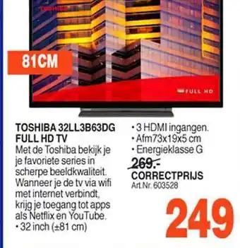 Correct Toshiba 32LL3B63DG Full HD TV aanbieding