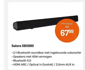 Kamera Express Salora SB0680 2.1 Bluetooth Soundbar Met Ingebouwde Subwoofer aanbieding