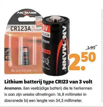 Plentyparts Lithium Batterij Type CR123 Van 3 Volt aanbieding