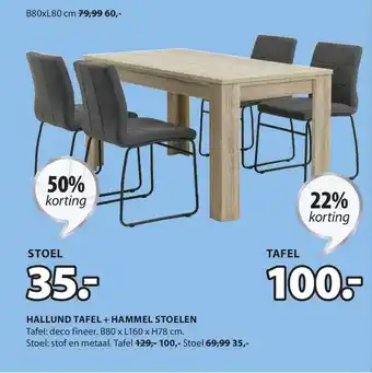 Jysk Hallund Tafel + Hammel Stoelen 22% - 50% Korting aanbieding