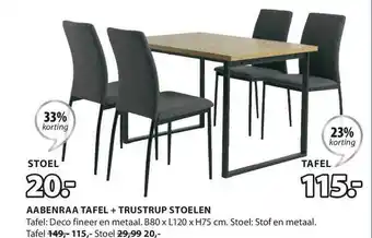 Jysk Aabenraa Tafel + Trustrup Stoelen 23% - 33% Korting aanbieding