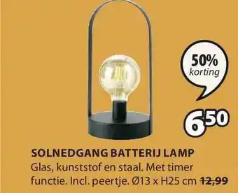 Jysk Solnedgang Batterij Lamp 50% Korting 13x25cm aanbieding