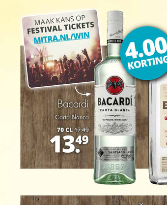 Mitra Bacardi Carta Blanca 70 cl aanbieding