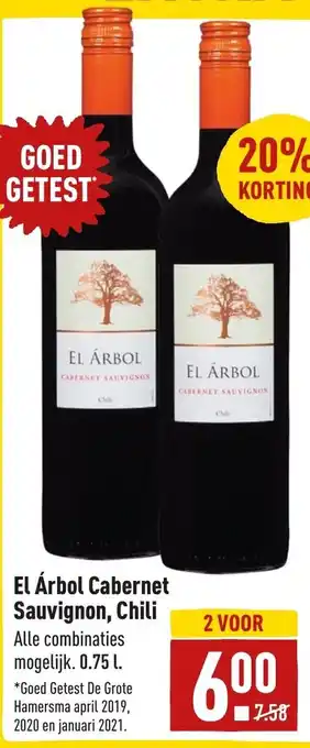 ALDI El arbol cabernet sauvignon, chili aanbieding