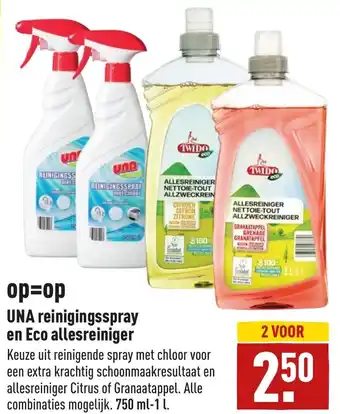 ALDI UNA reinigingsspray en eco allesreiniger 750ml aanbieding