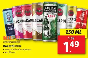 Lidl Bacardi blik 250ml aanbieding