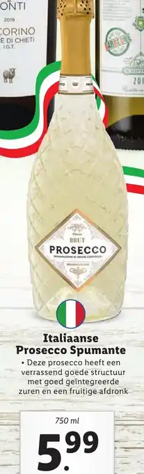 Lidl Italiaanse prosecco spumante 750ml aanbieding