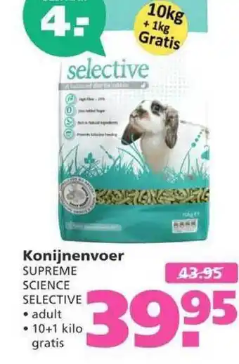 Ranzijn Konijnenvoer Supreme Science Selective 10+1 kilo aanbieding