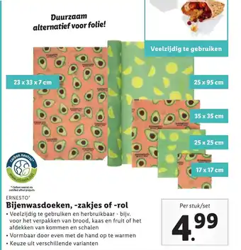 Lidl Ernesto bijenwasdoeken, -zakjes of -rol aanbieding