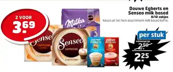 Trekpleister Douwe Egberts en Senseo milk based 8/10 zakjes aanbieding