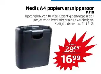 Trekpleister Nedis A4 papierversnipperaar PS10 aanbieding