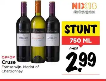 Vomar Voordeelmarkt Cruse merlot of chardonnay franse wijn 750 ml aanbieding