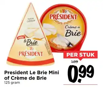 Vomar Voordeelmarkt President le brie mini of crème de brie 125 gram aanbieding