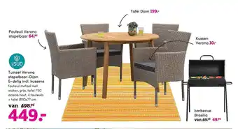 Leen Bakker Tuinset verona stapelbaar-dijon 5-delig incl. kussens, fauteuil verona, tafel dijon, kussen verona of barbecue brasilia aanbieding