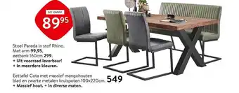 Profijt Meubel Stoel Pareda in stof rhino met arm, eetbank 160cm of eettafel cota met massief mangohouten aanbieding