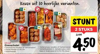 Vomar Voordeelmarkt Ovenschotel : drumsticks smokey of gemarineerd, kipdij masala of piri piri, katenhaasje, varkenshaas smokey of gemarineerd of aanbieding