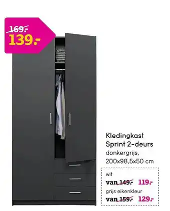 Leen Bakker Kledingkast sprint 2-deurs 200x98,5x50 cm aanbieding